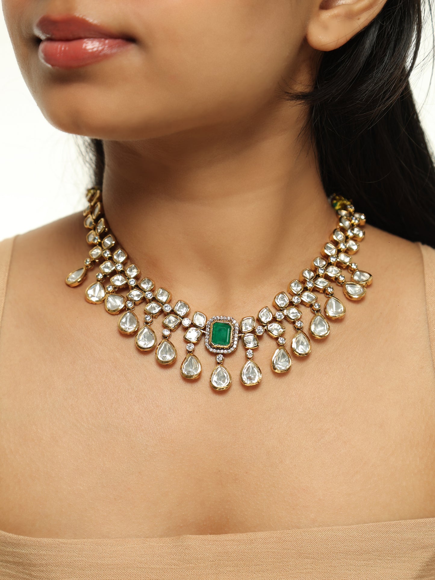 Meher Emerald Polki Necklace Set