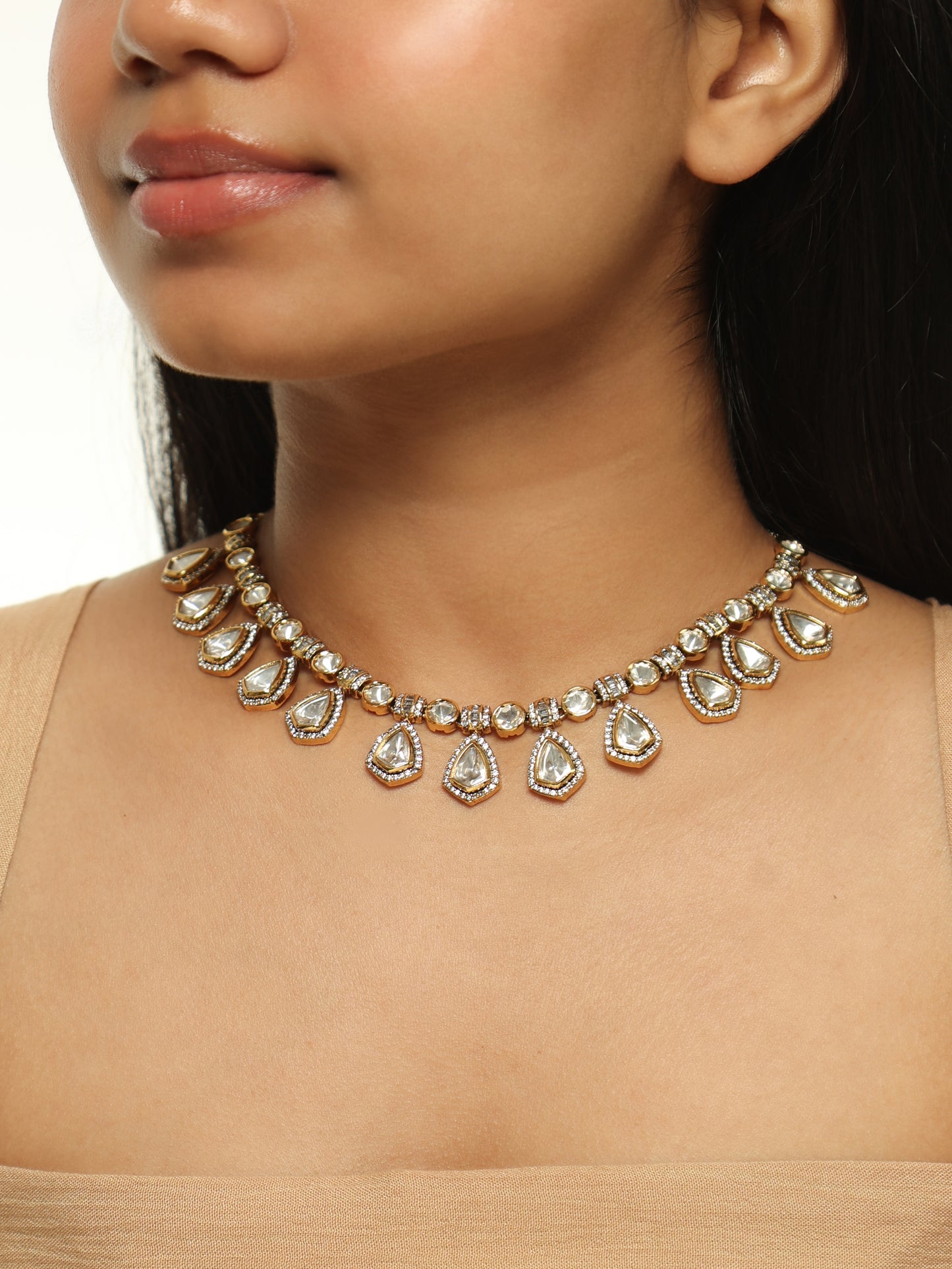 Vanya Teardrop Polki Fringe Choker Set