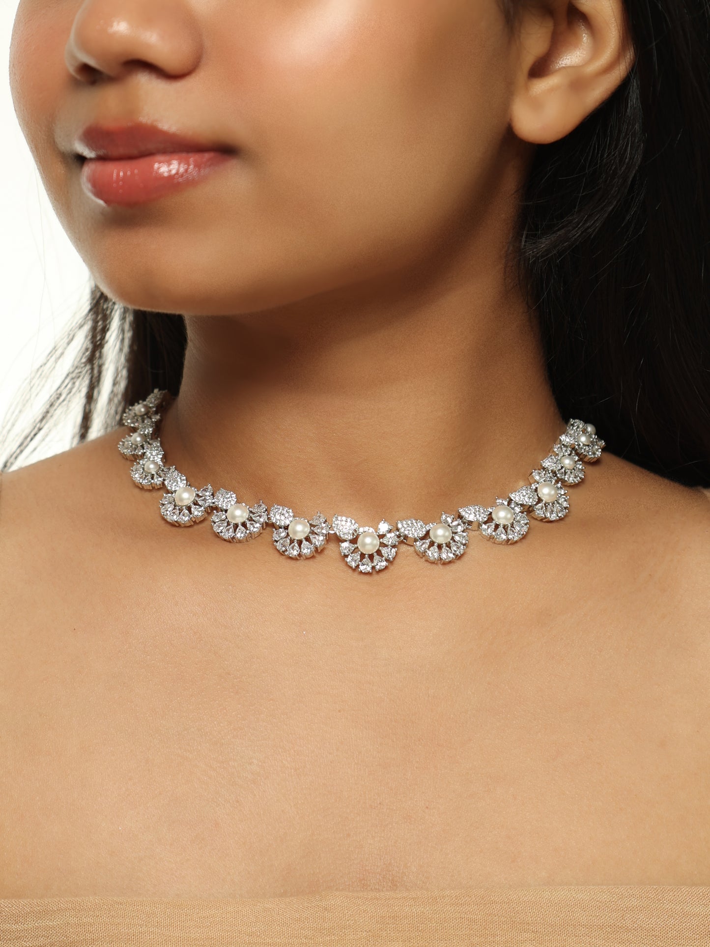 Pearl Blossom Diamond Choker Set