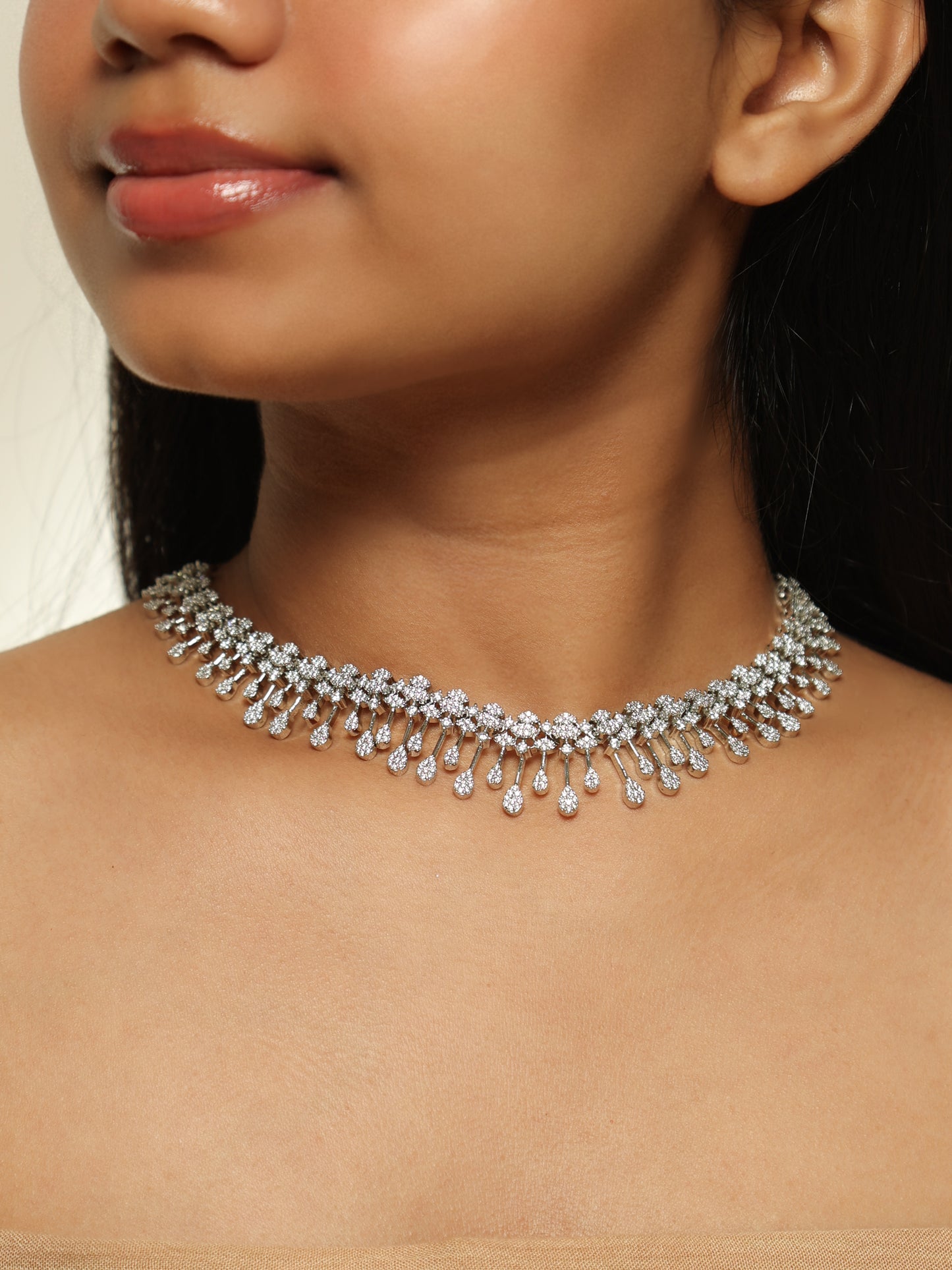 Celeste Fringe Diamond Choker Necklace Set