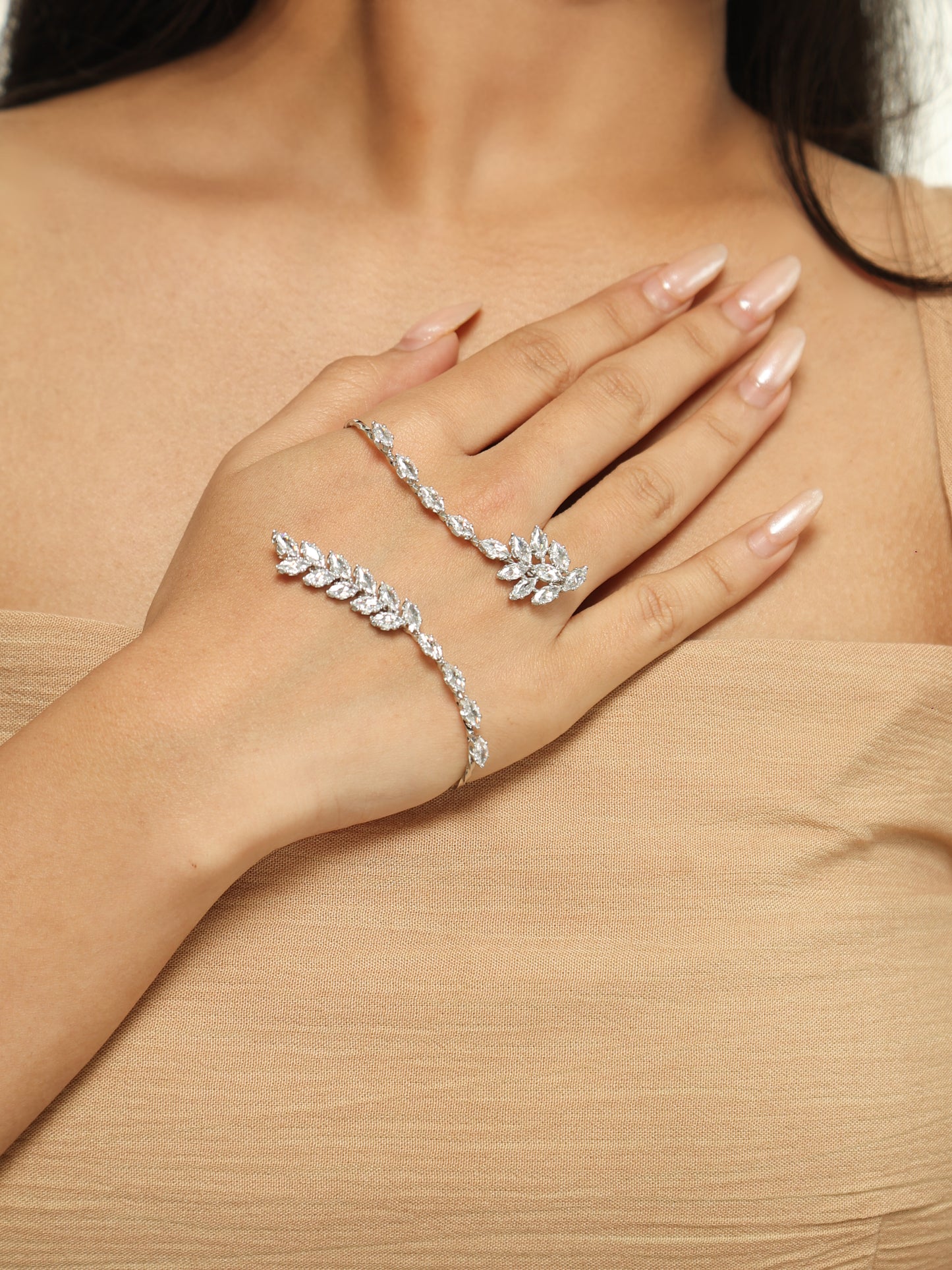 Elara Vine Crystal Palm Cuff