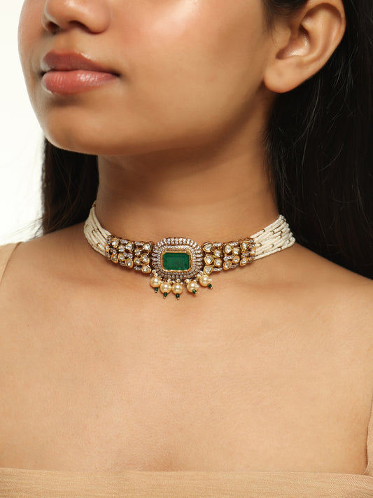 Emerald Kundan Pearl Bridal Choker Set