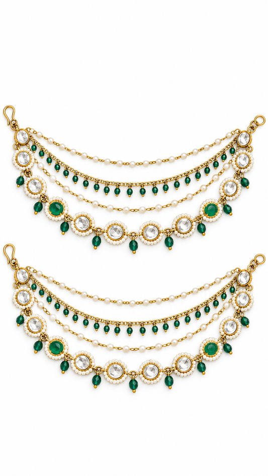 Emerald Pearl Kundan Ear Chain