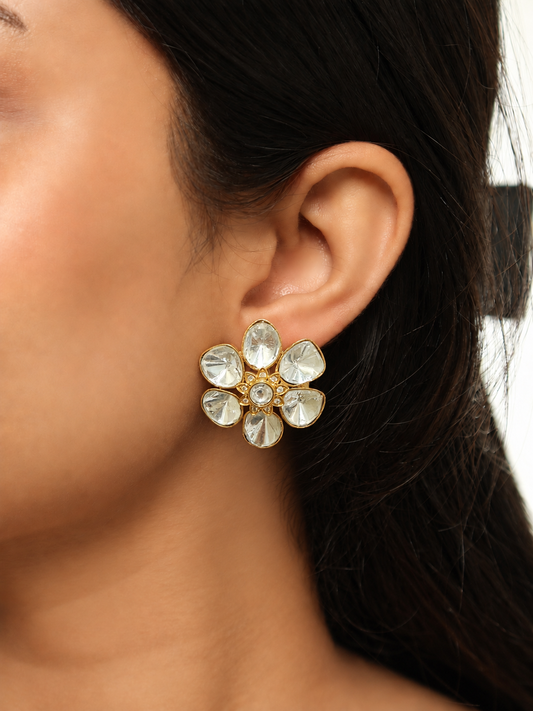 Aarohi Floral Kundan Stud Earrings