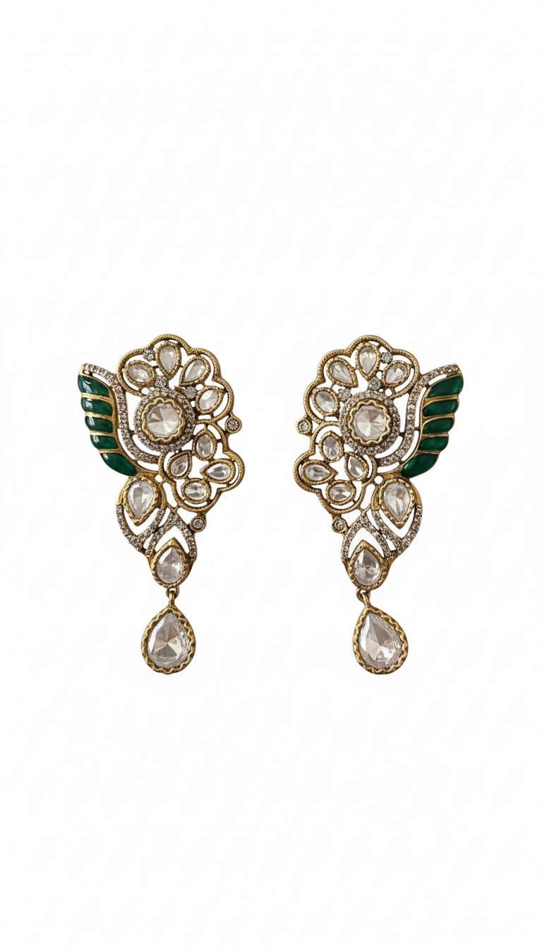 Emerald Dewdrop Polki Earrings