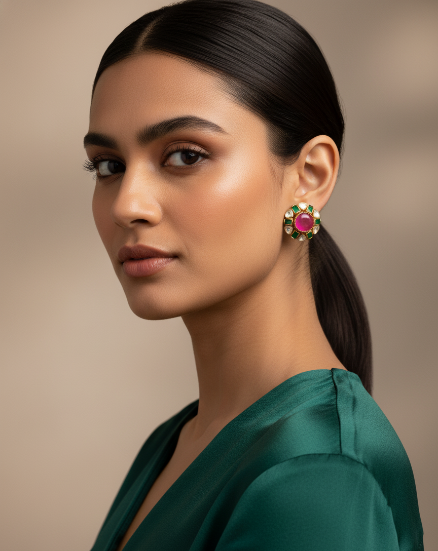 Ruby Meadow Polki Studs