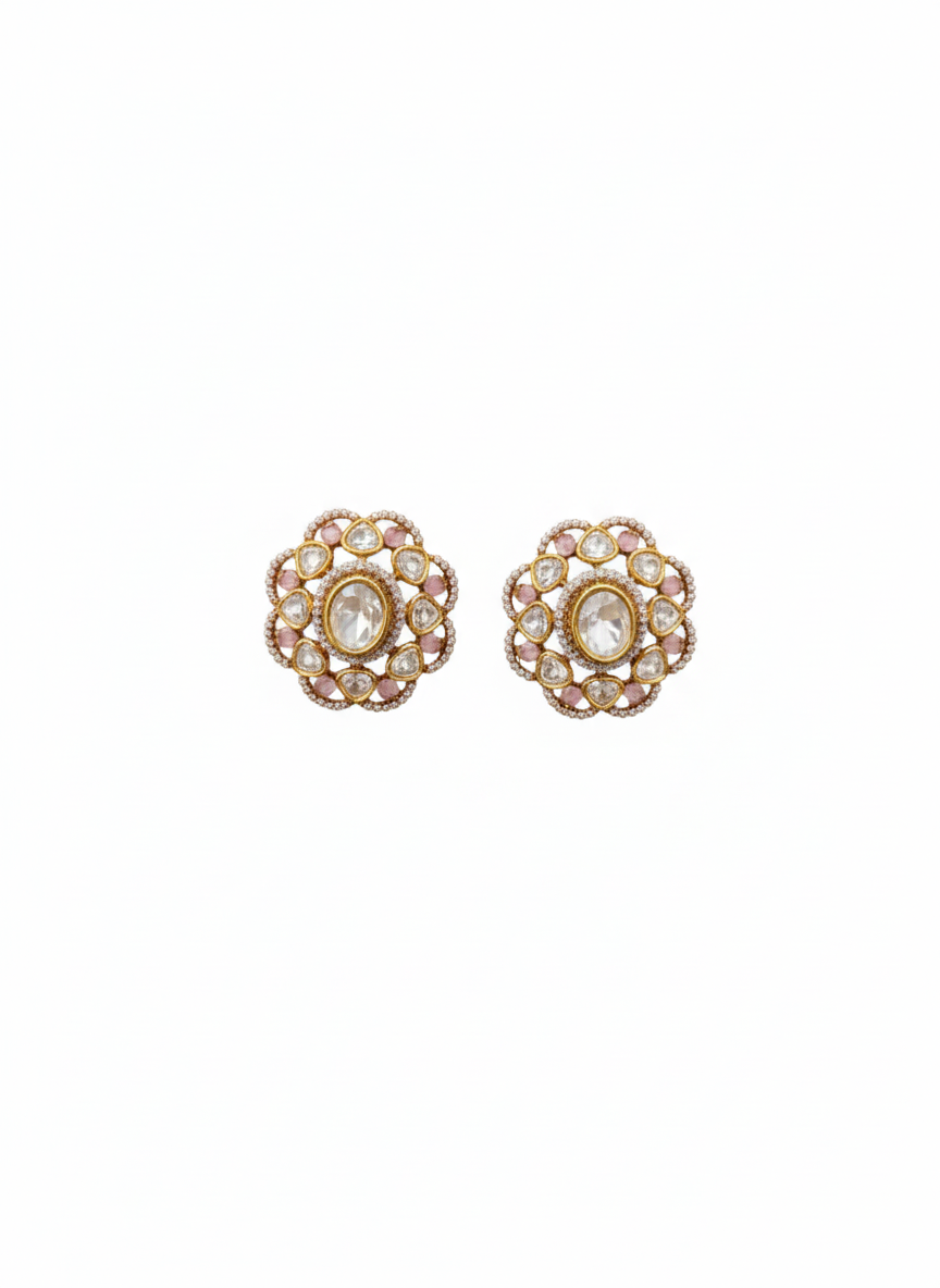 Rosy Aura Polki Bloom Studs