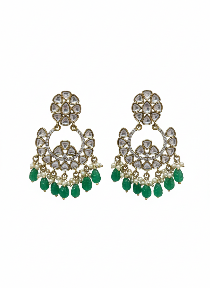 Emerald Blossom Polki Chandbali Earrings