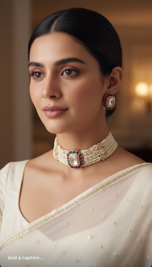 Ruby Emerald Classic Polki Choker Set