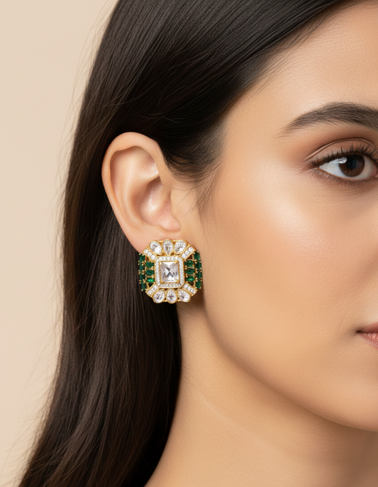 Emerald Regent Polki Studs