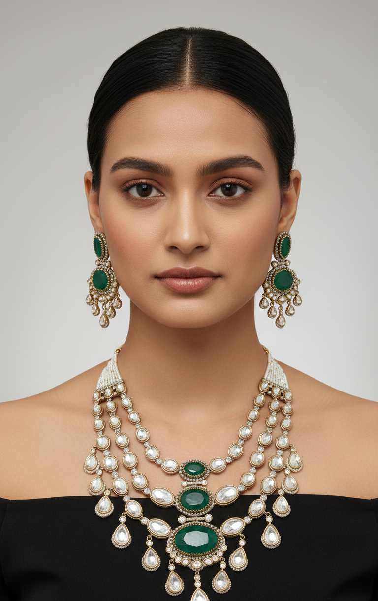 Royal Zari-Emerald Heirloom Polki Set