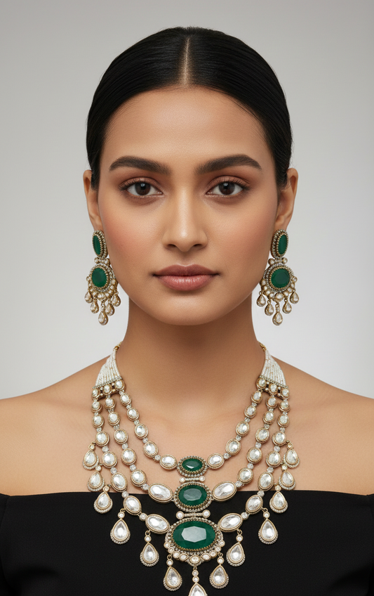Royal Zari-Emerald Heirloom Polki Set