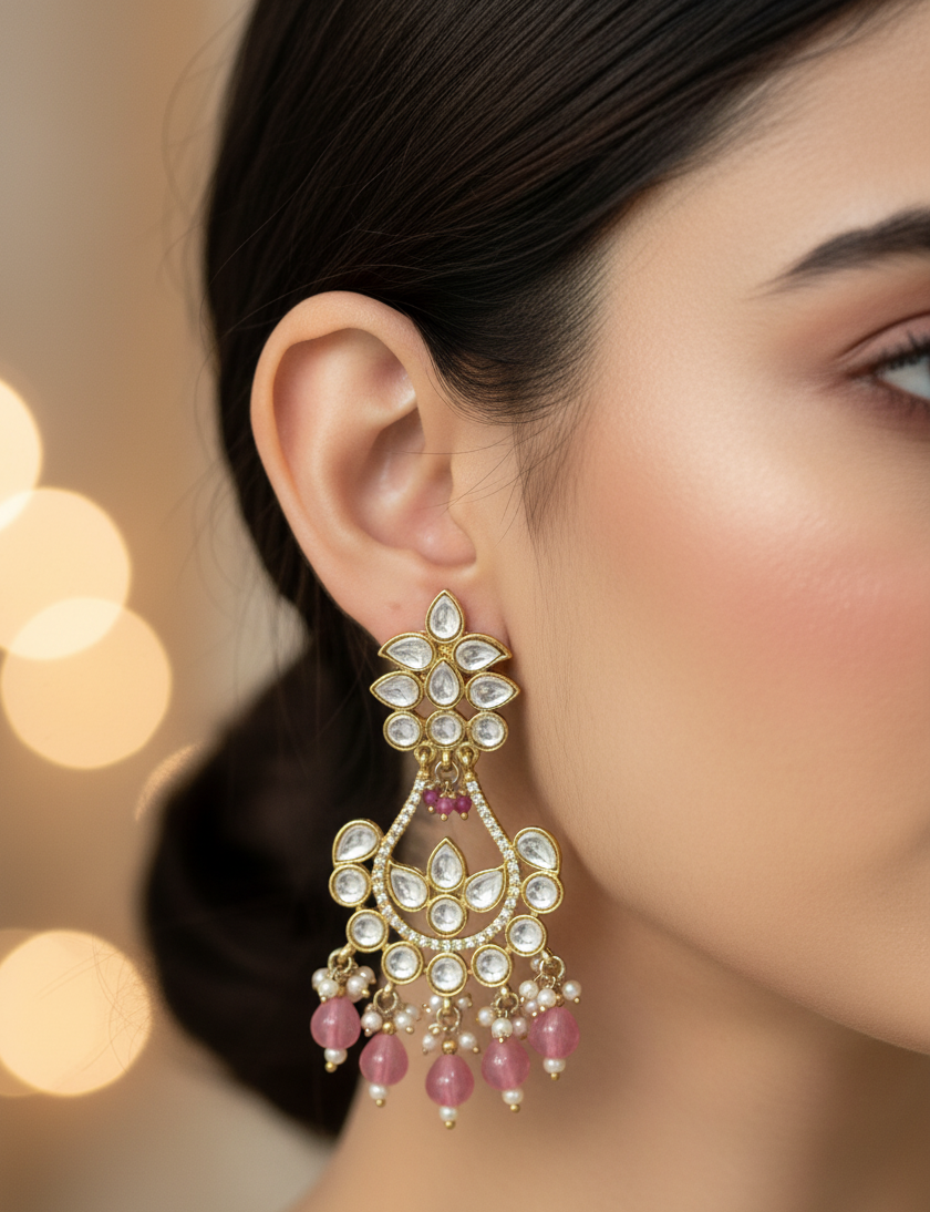 Rose Blossom Kundan Chandbali Earrings