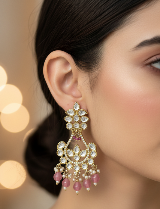 Rose Blossom Kundan Chandbali Earrings