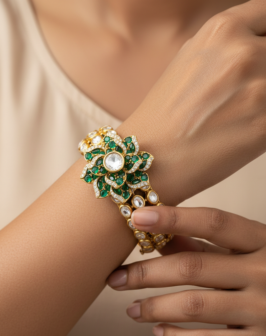 Emerald Blossom Polki Royale Kada