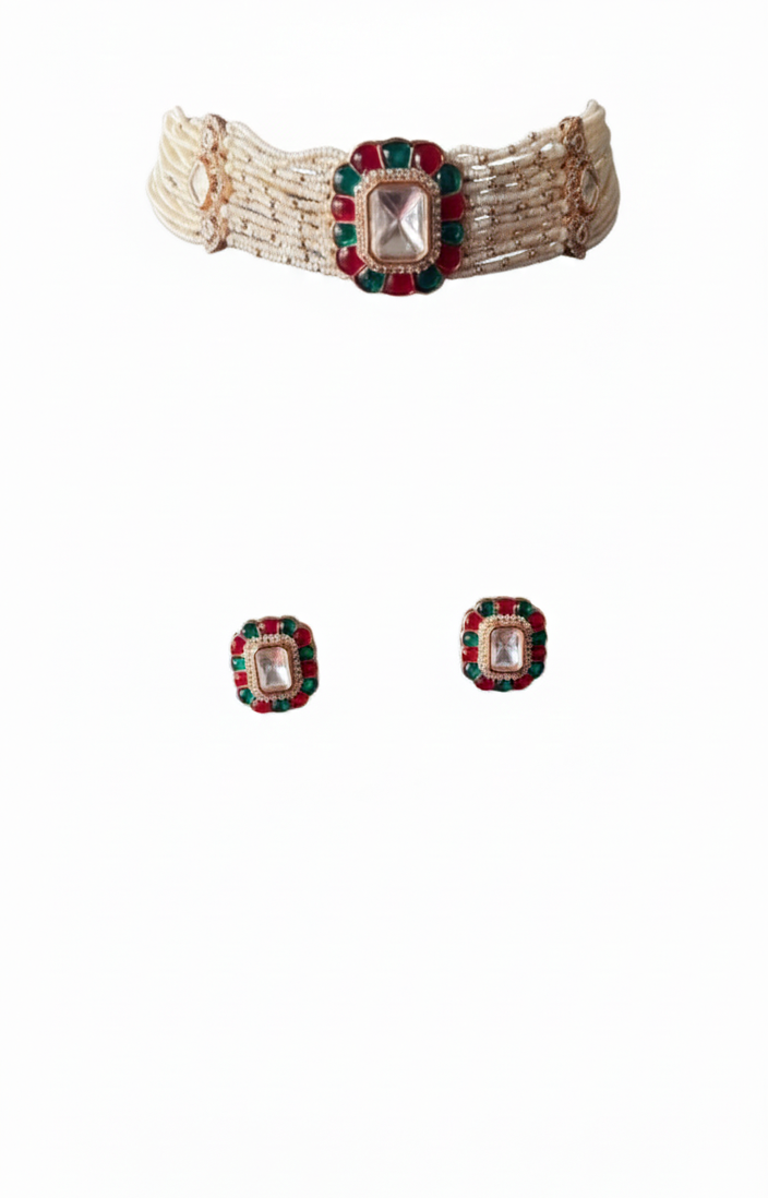 Ruby Emerald Classic Polki Choker Set