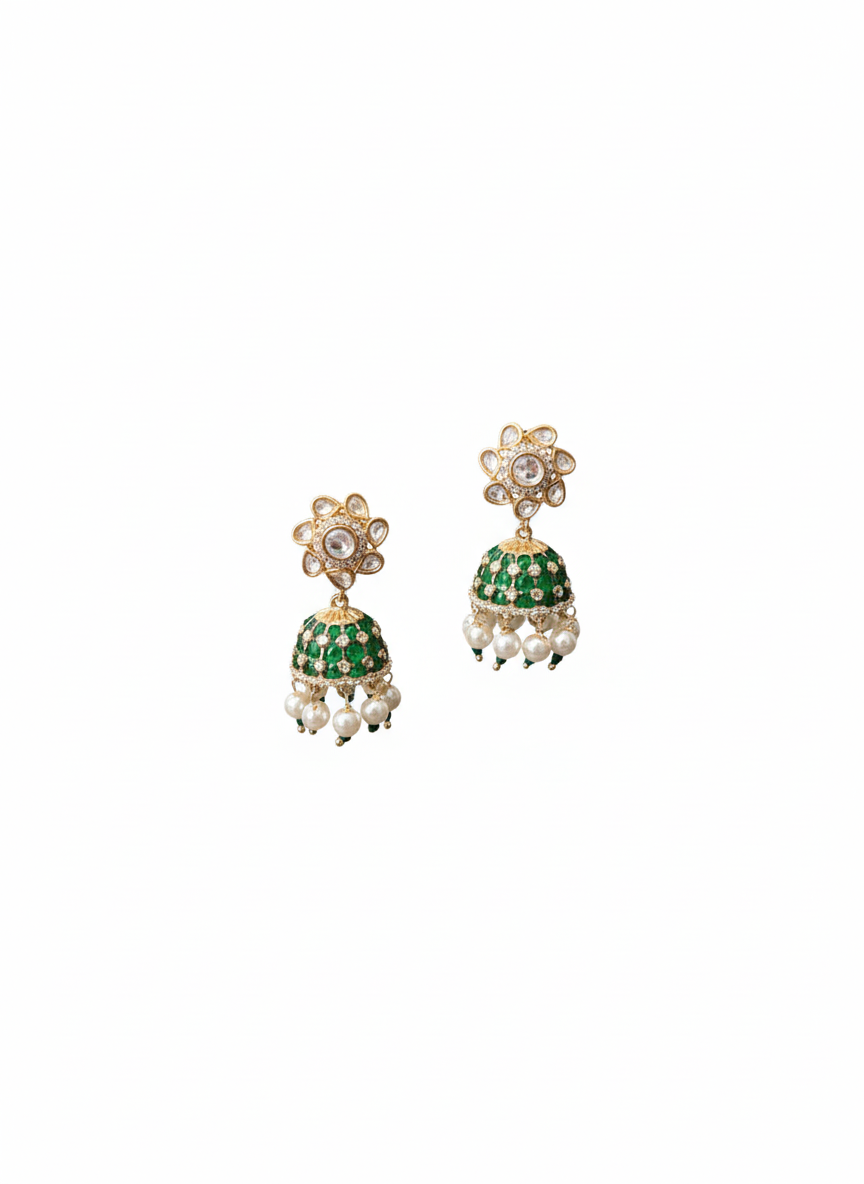 Emerald Blossom Pearl Jhumki