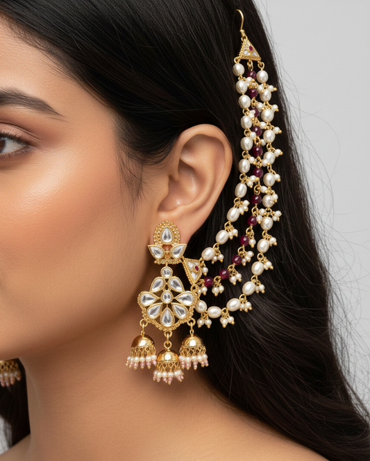 Royal Ruby-Pearl Kundan Earchain