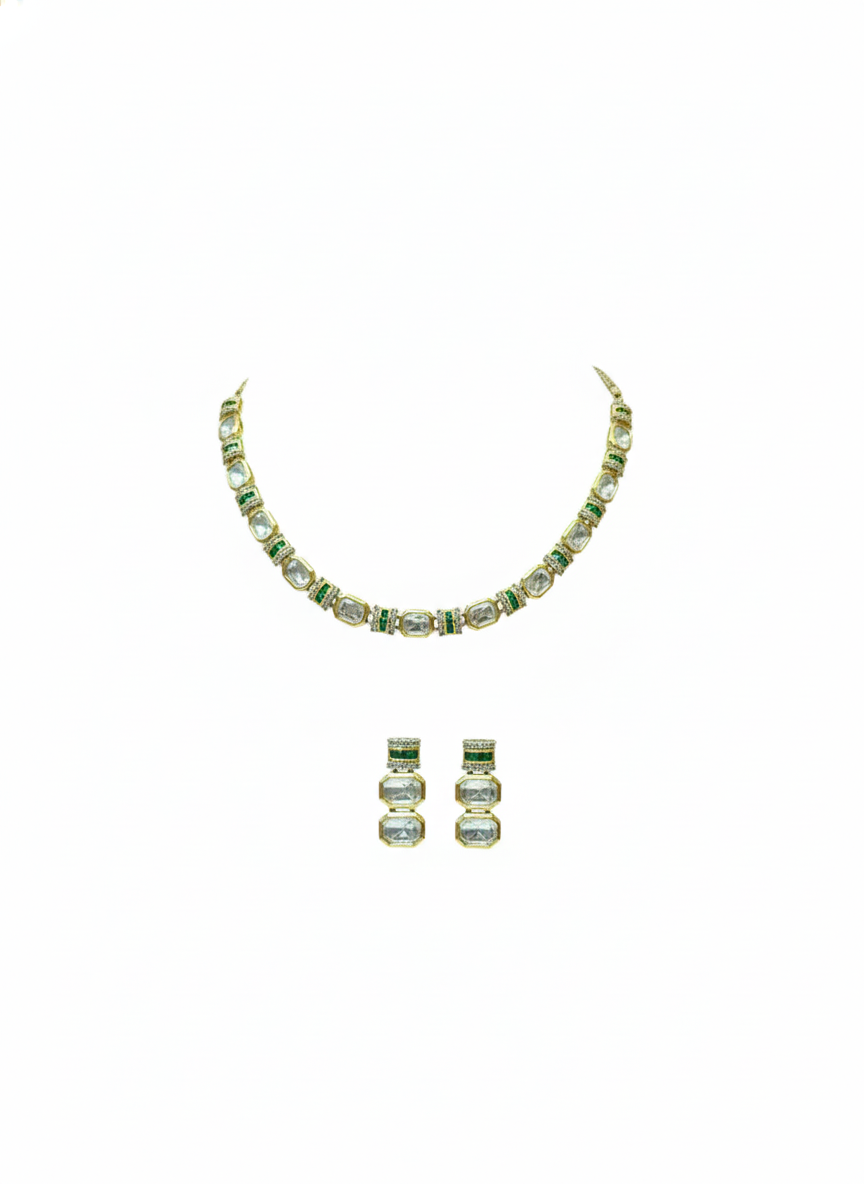 Emerald Radiance Polki Necklace Set