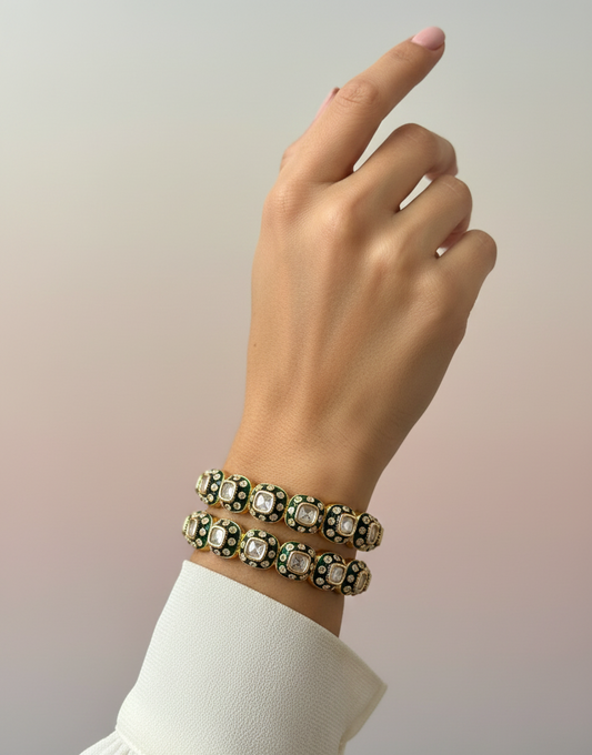 Regal Emerald Polki Bangles
