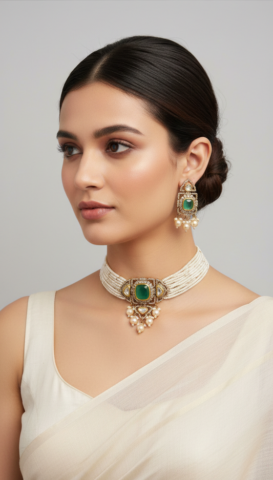 Emerald Regal Pearl Choker Set