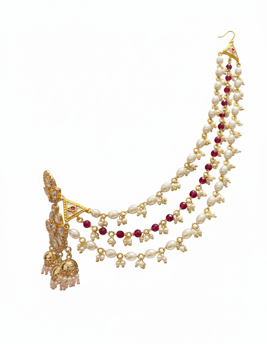Royal Ruby-Pearl Kundan Earchain