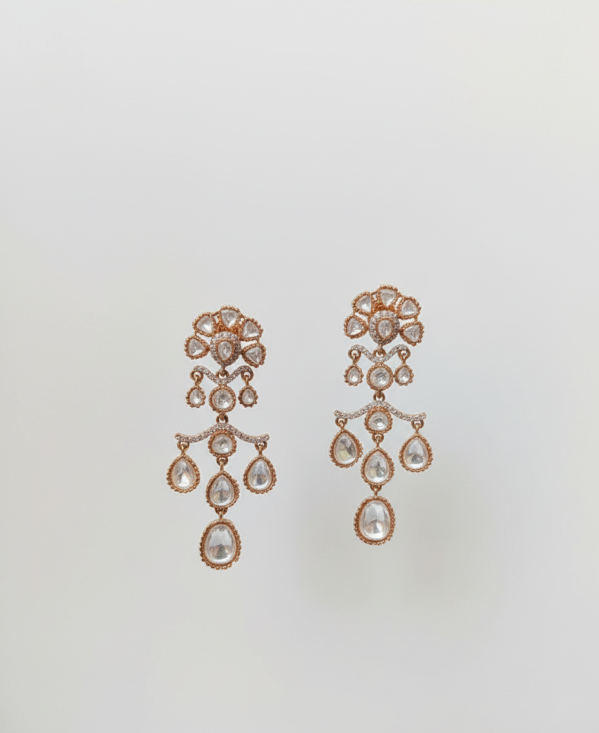Emerald Dewdrop Polki Cascade Earrings