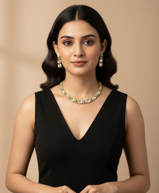 Emerald Radiance Polki Necklace Set