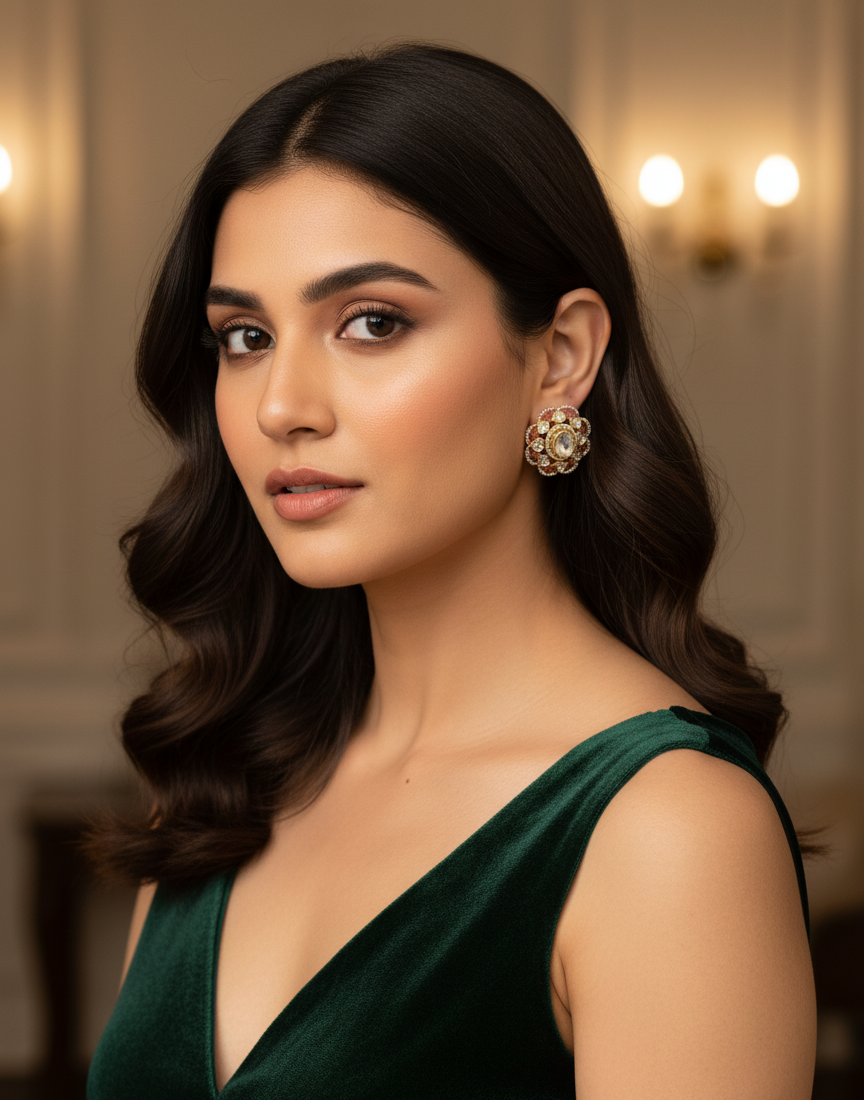 Rosy Aura Polki Bloom Studs