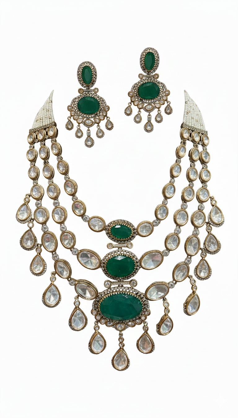 Royal Zari-Emerald Heirloom Polki Set