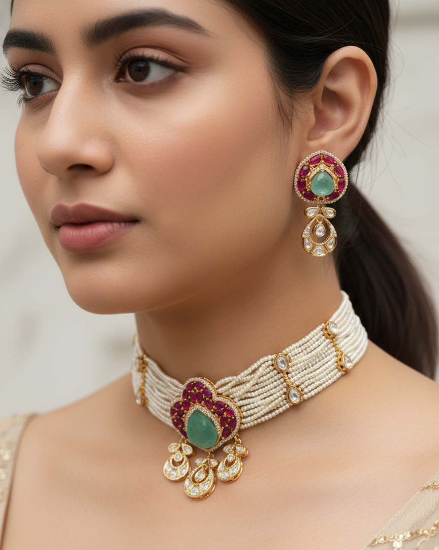 Emerald Rani Pearl Choker Set