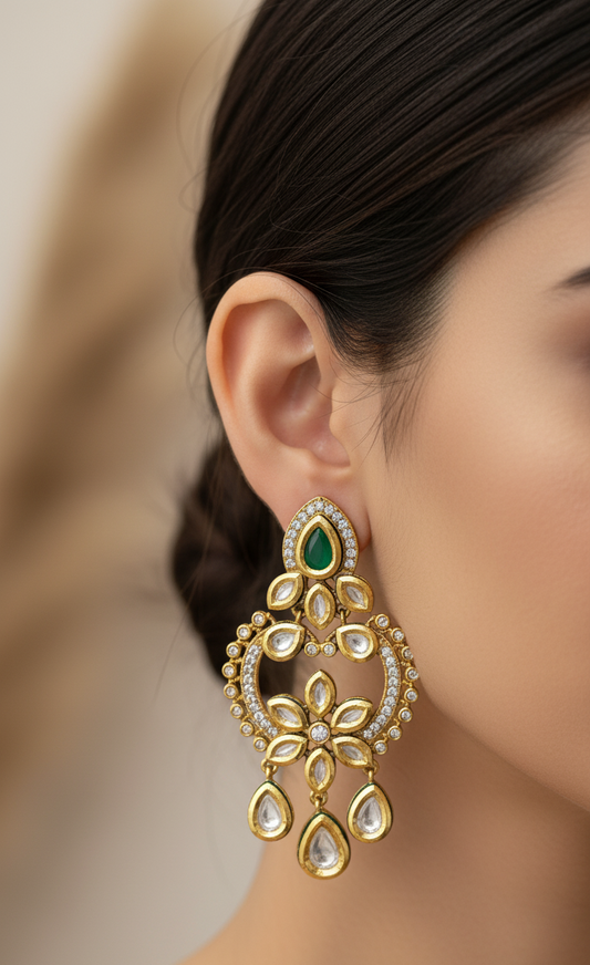 Emerald Aura Polki Heritage Earrings
