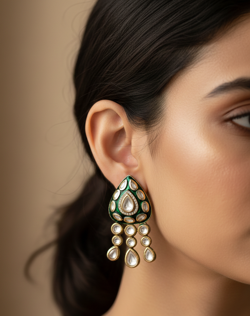 Emerald Noor Polki Drop Earrings