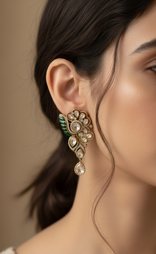 Emerald Dewdrop Polki Earrings