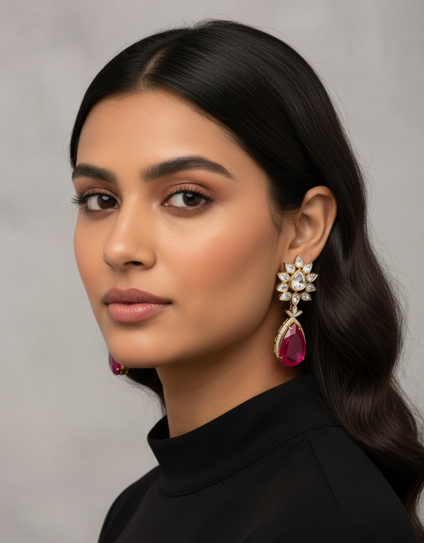 Ruby Bloom Polki Drop Earrings