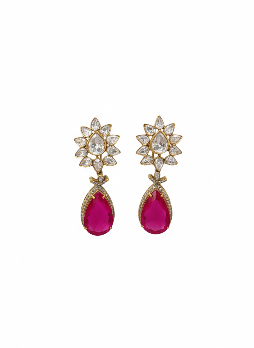 Ruby Bloom Polki Drop Earrings