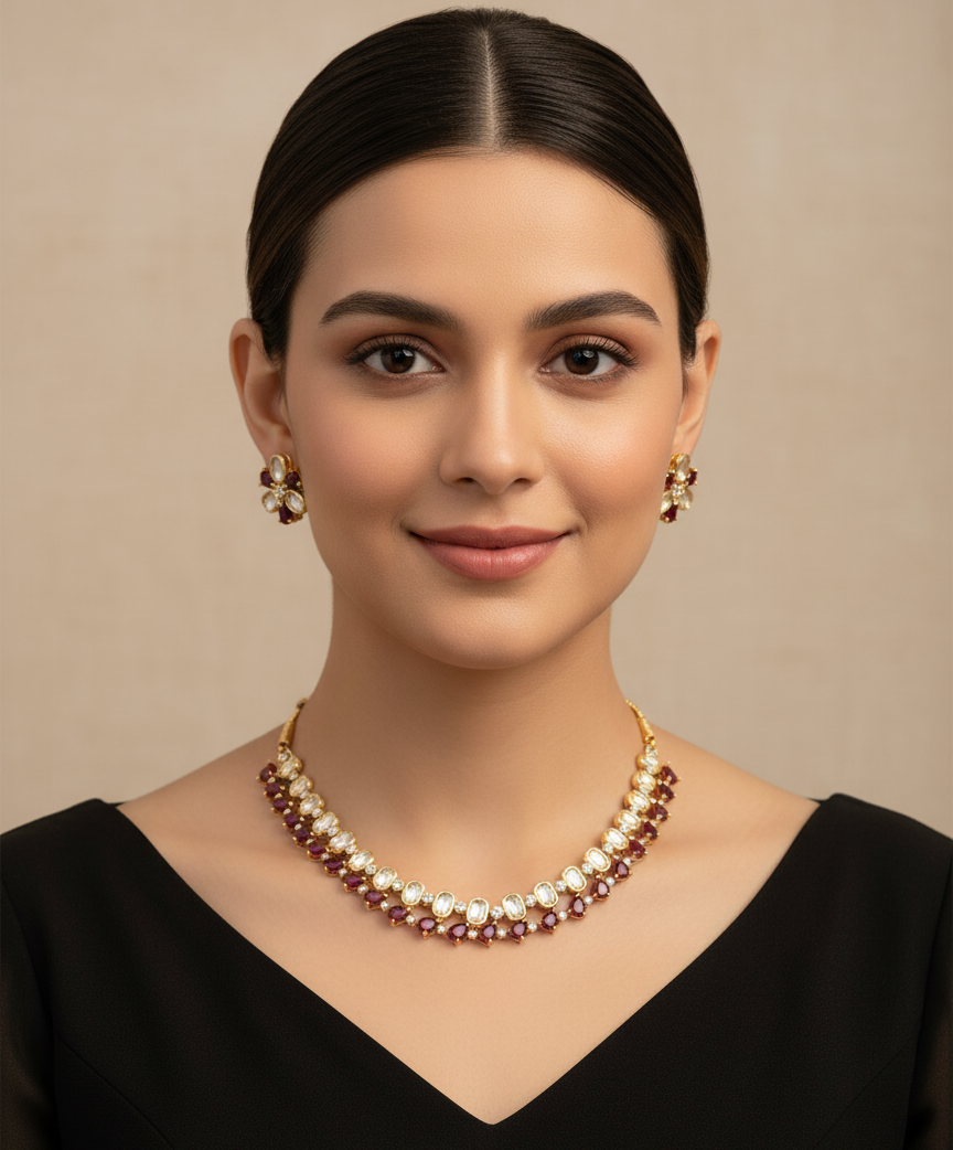 Ruby Halo Kundan Ensemble Set
