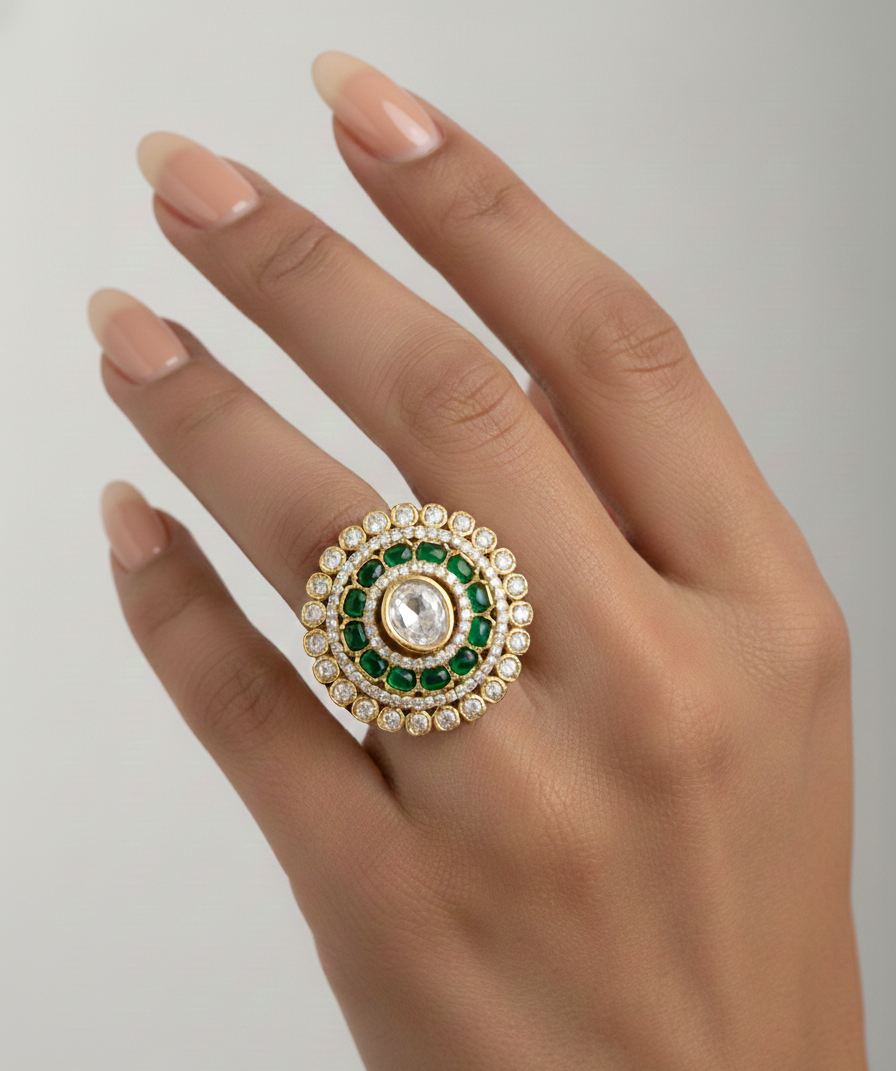 Emerald Dynasty Polki Statement Ring