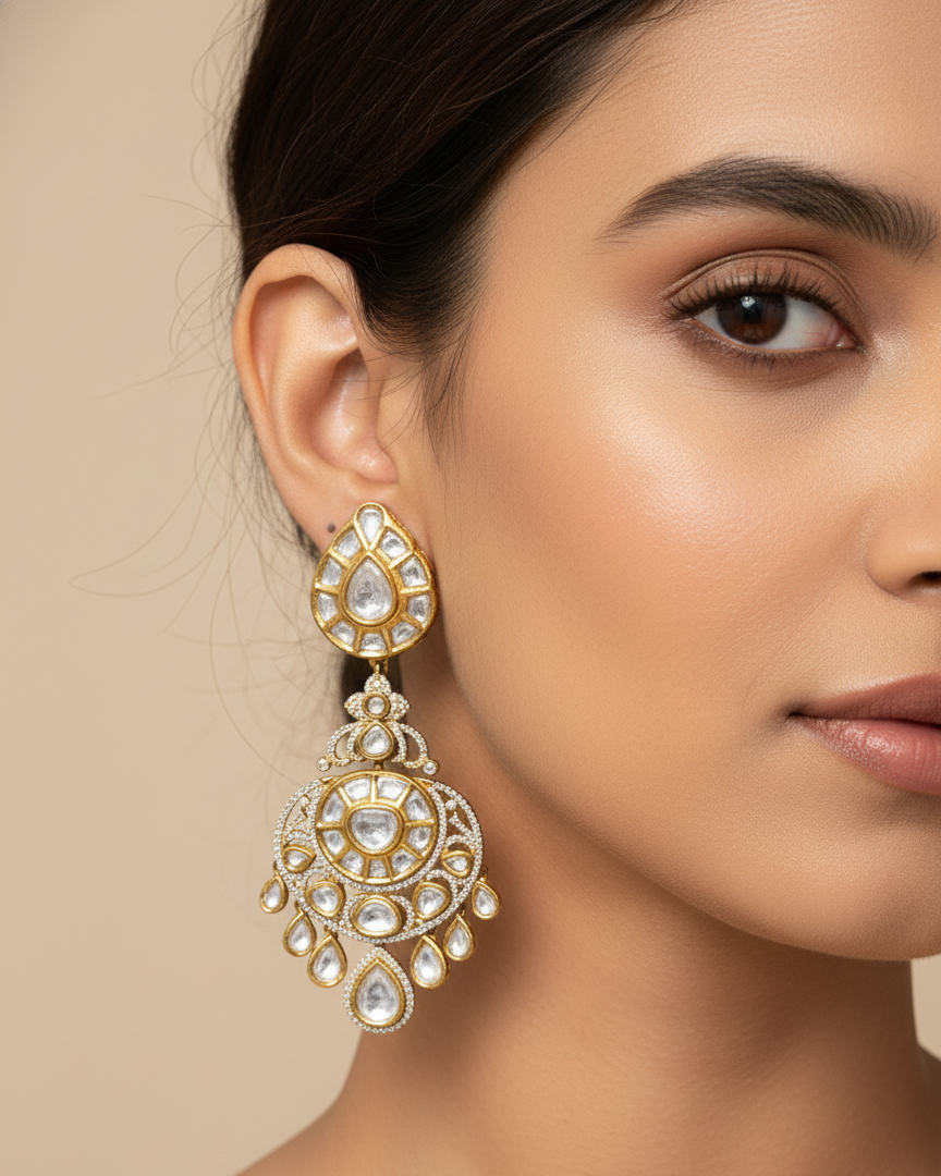 Noor-e-Chand Kundan Drop Earrings