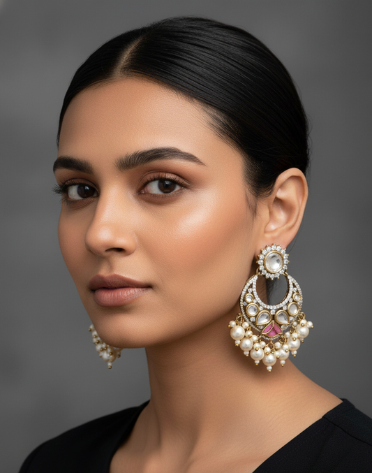 Regal Rosette Polki Pearl Chandbalis