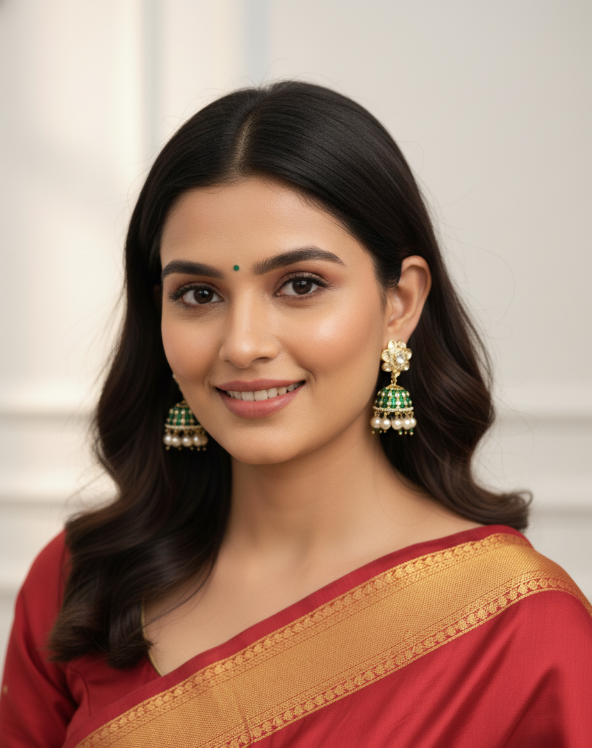 Emerald Blossom Pearl Jhumki