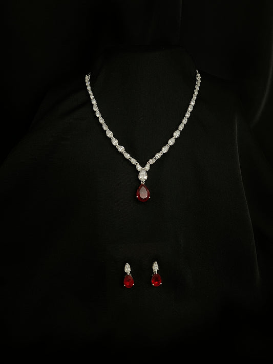 Scarlet Radiance Necklace with Earrings