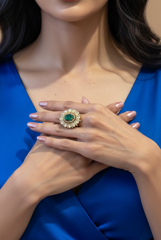 Zara Emerald Bloom Halo Ring