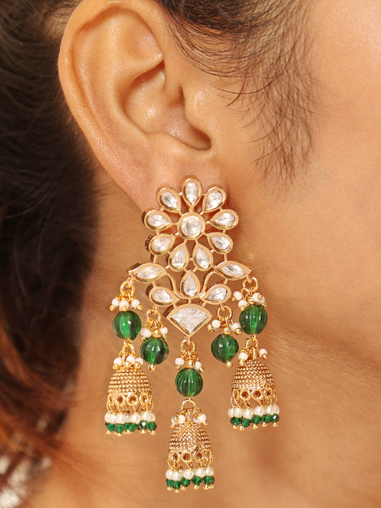 Nirvi Floral Green Long Danglers Earrings