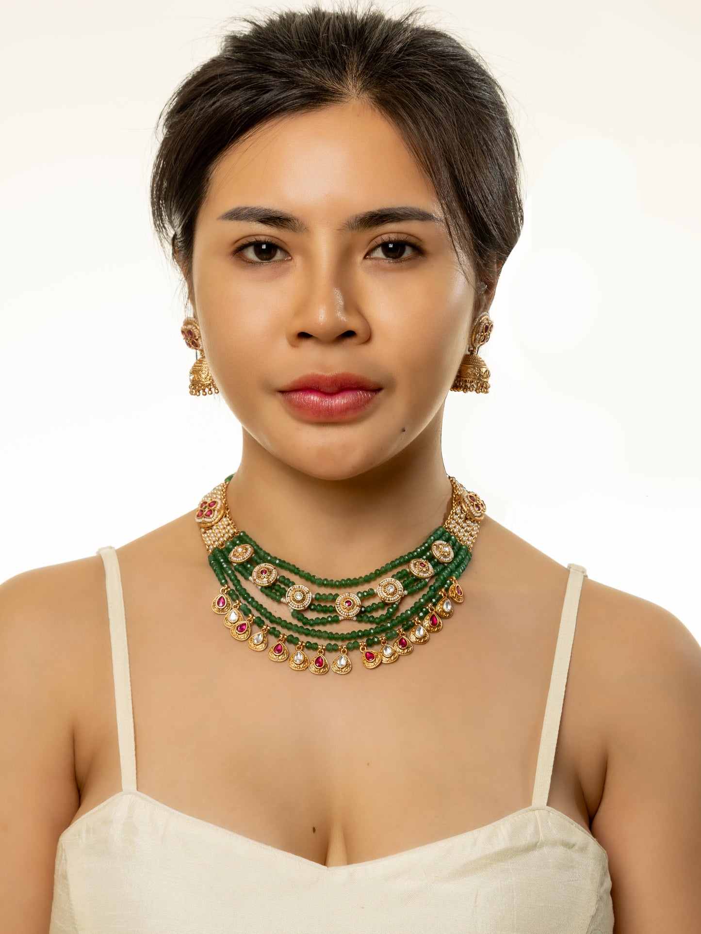 Maya Beaded with Polki Necklace and Earring Set