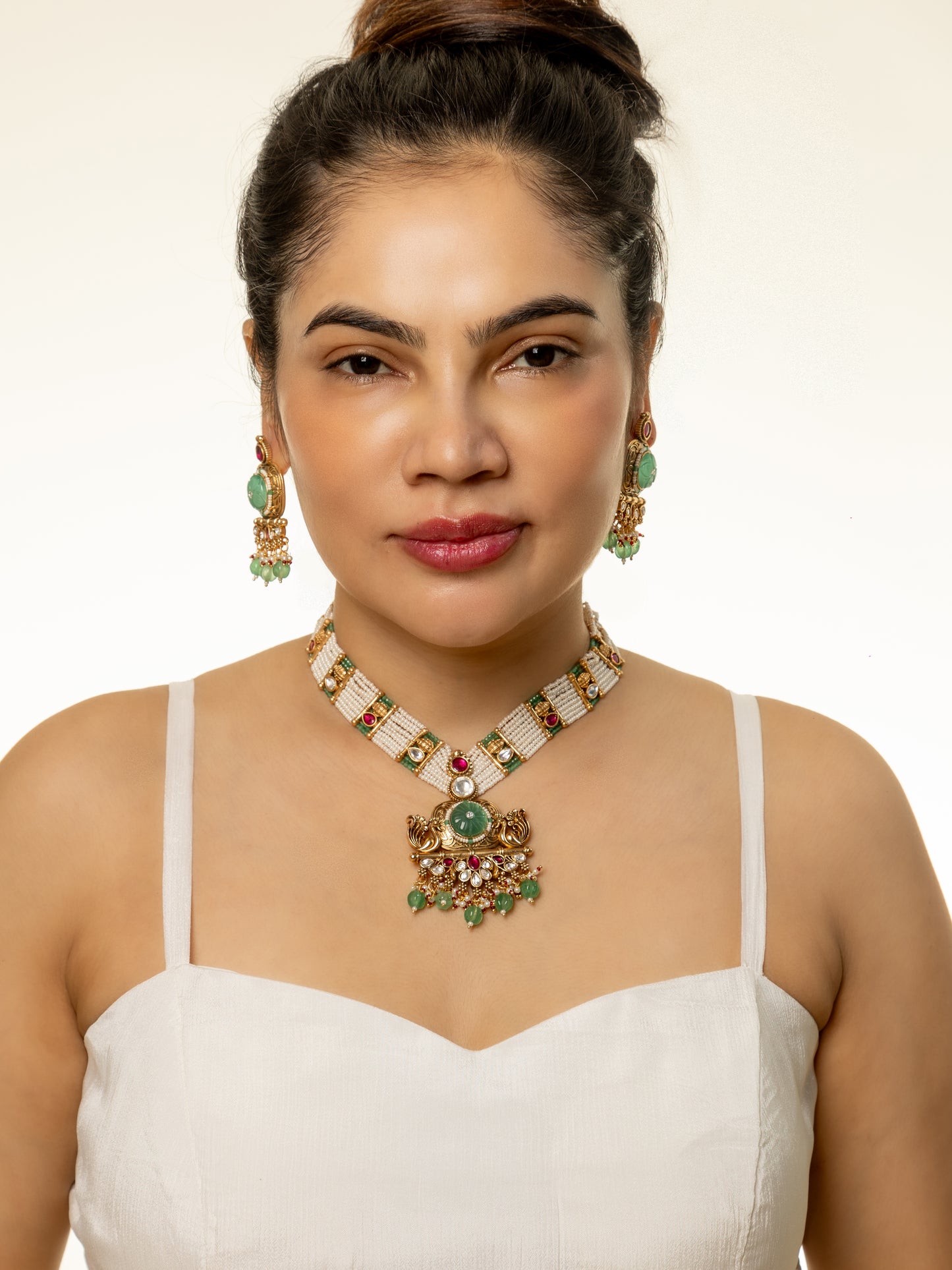 Navya Beaded with Polki Necklace and Earring Set