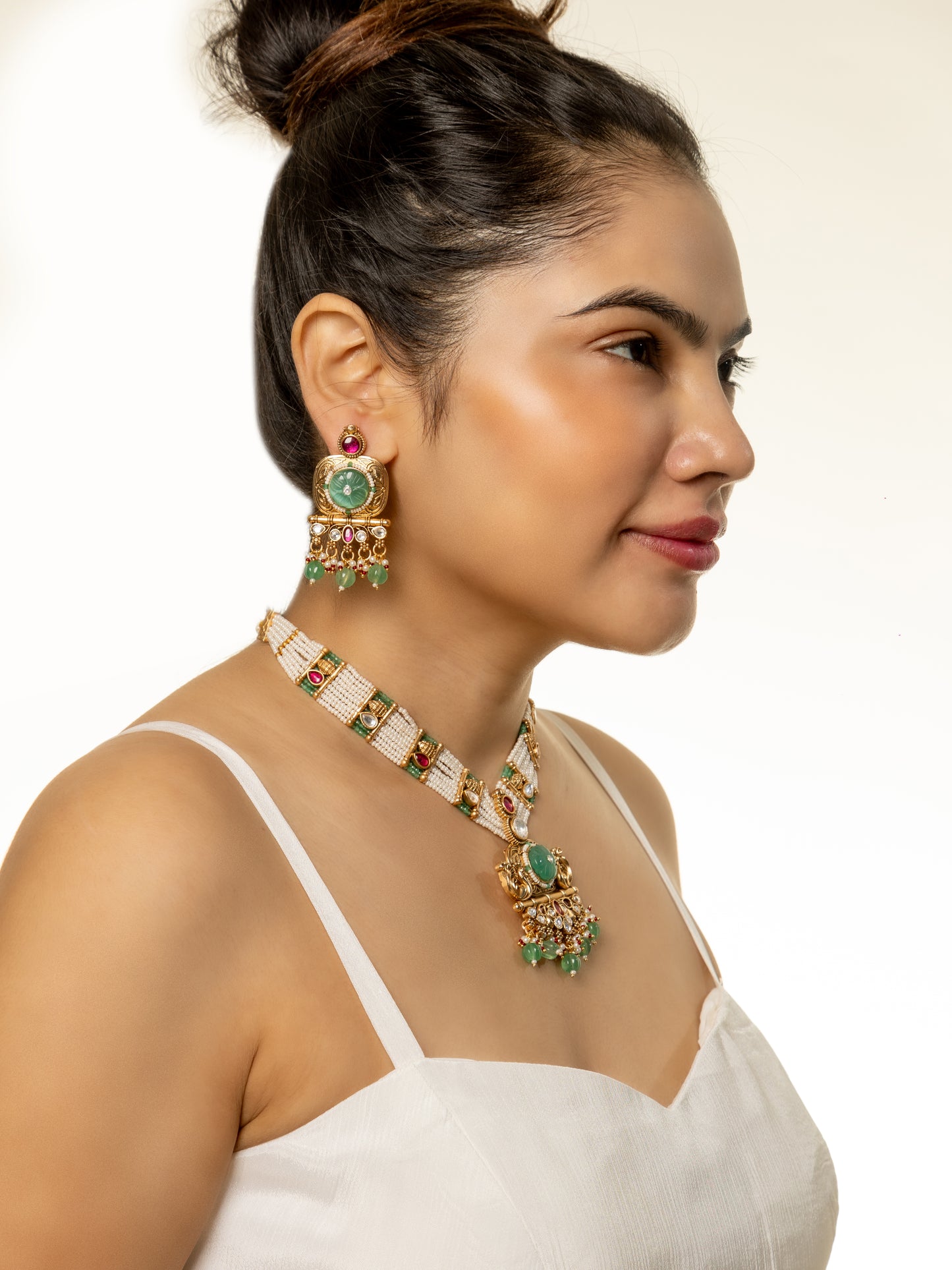 Navya Beaded with Polki Necklace and Earring Set