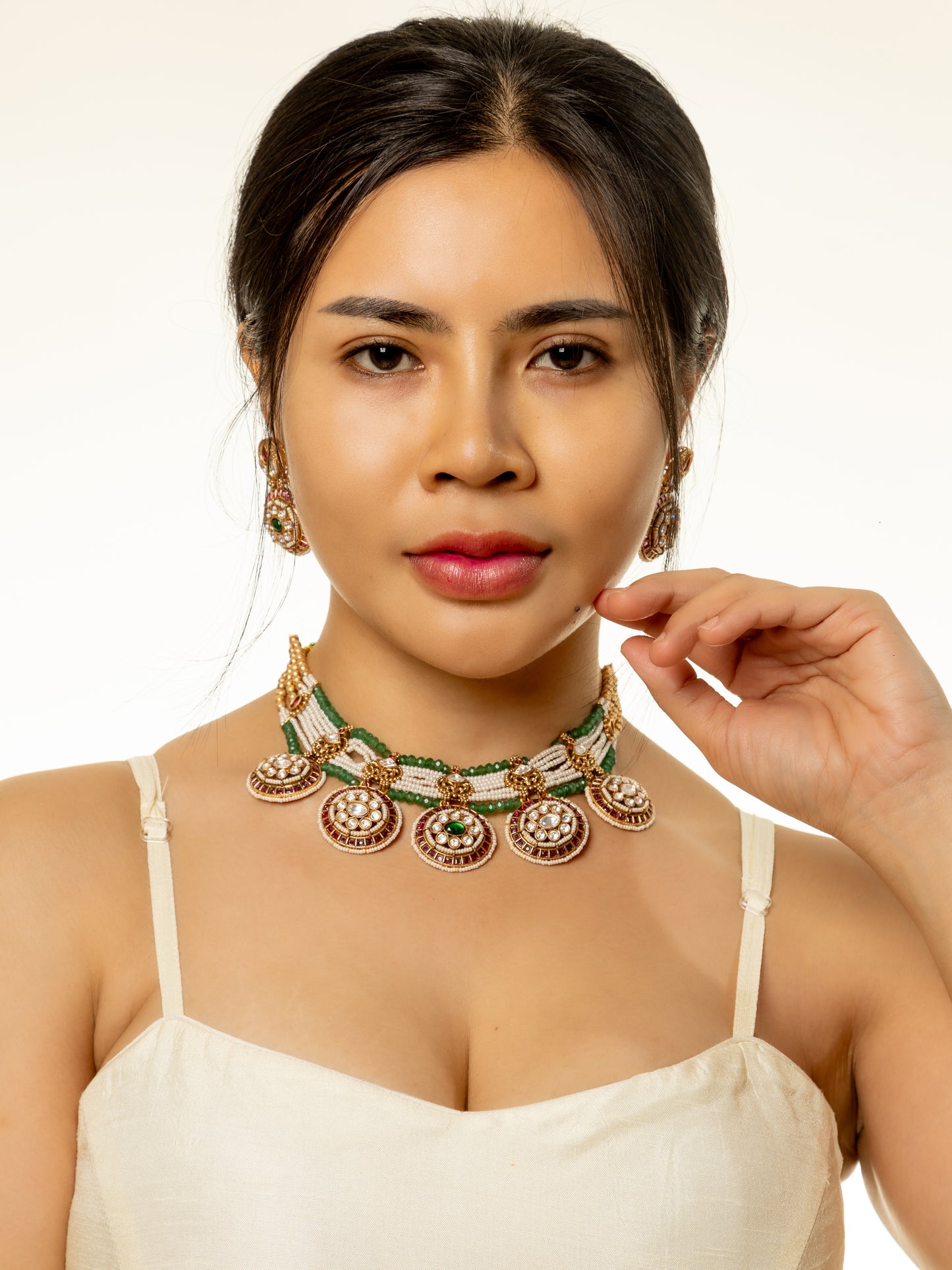 Manisha  Beaded with Polki Necklace and Earring Set