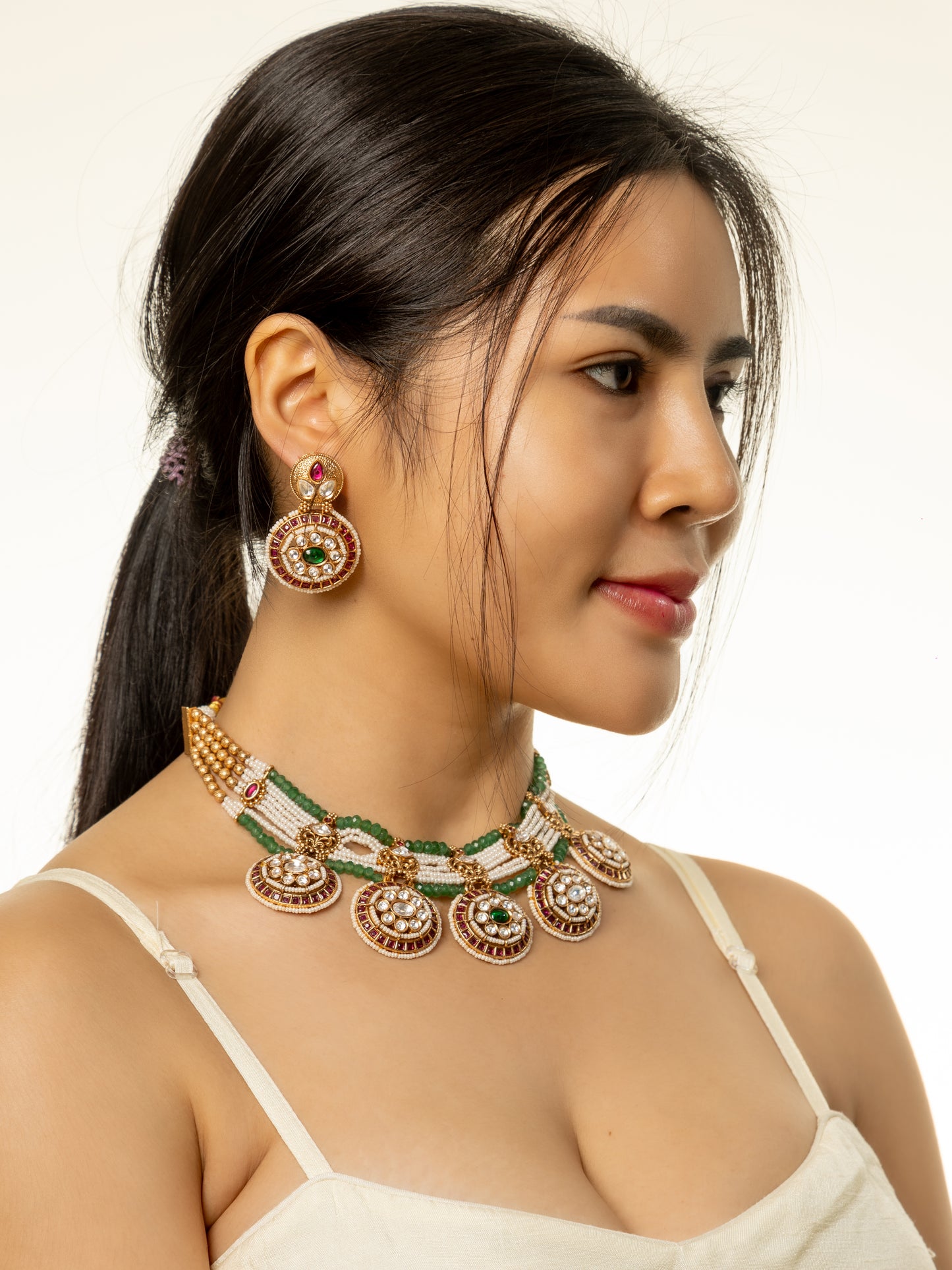 Manisha  Beaded with Polki Necklace and Earring Set