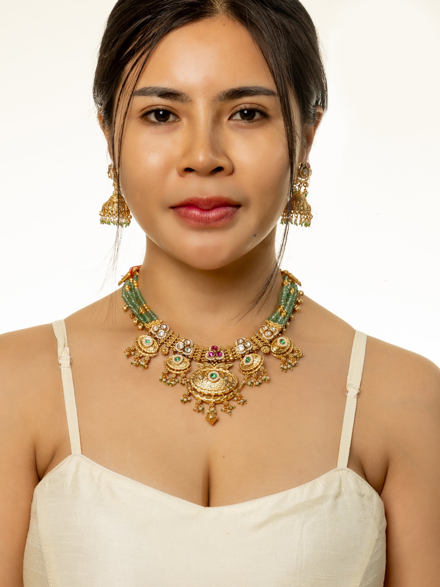 Pragya Beaded with Polki Necklace and Earring Set